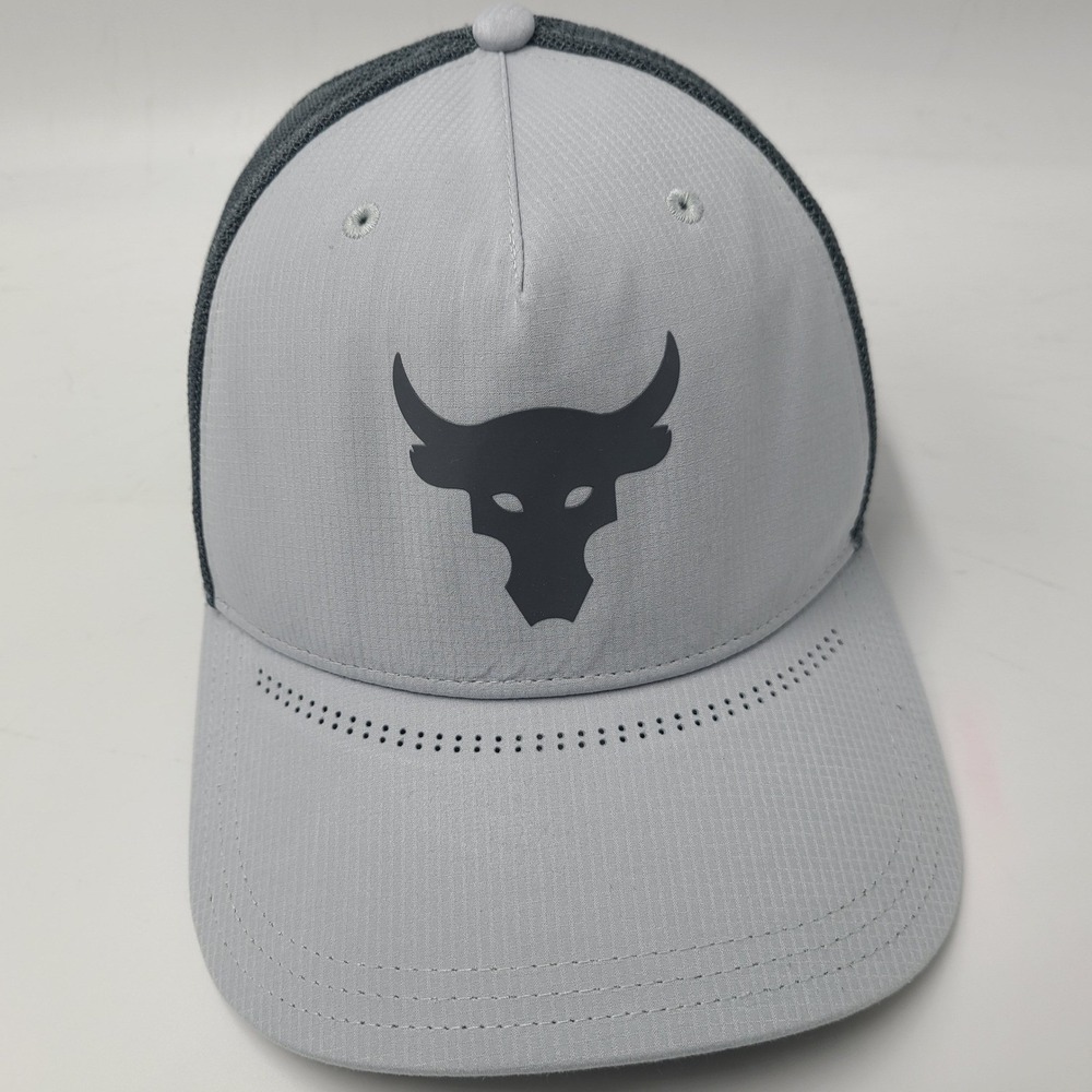 Under Armour Hat Snapback Trucker Mesh Gray Project Rock‎ Brahma Bull Logo Men